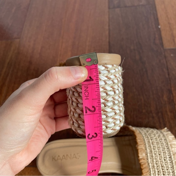 Kaanas Open Toe Heels Shoes Sumatra Tan Block Frayed Woven Sandal Womens Size 9 - Picture 10 of 11